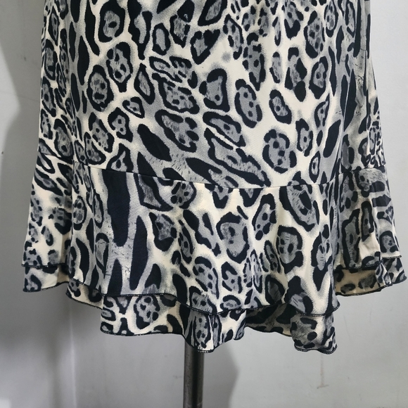 Snow Leopard Animal Print Skirt Double Ruffle Hem - Picture 4 of 7
